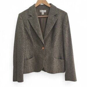 Casual Corner Wool Silk Blazer Sage Sz 12 Classic Tailored Jacket Career wear